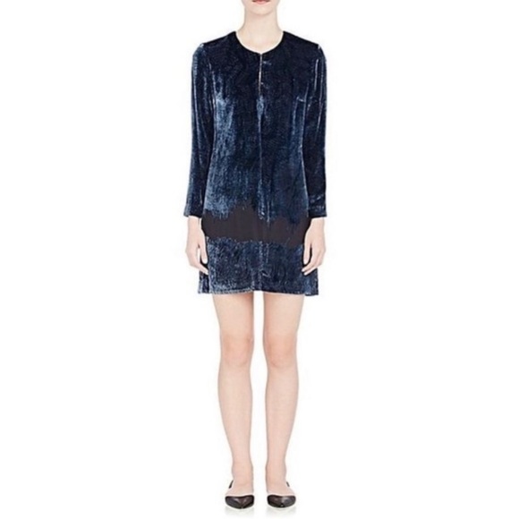 Derek Lam 10 Crosby Sapphire Velvet Devore Shift Long Sleeve Dress - Picture 1 of 12